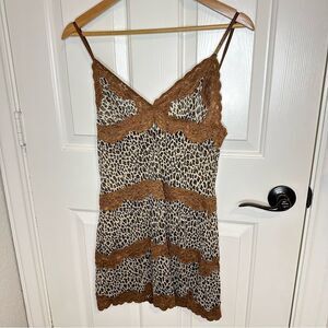Y2K Rampage Cheetah Print Lace Striped Micro Mesh Cami Dress Sz L 2000s Baddie